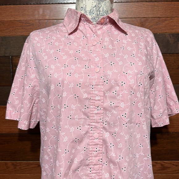 Boca Bay Collared Short Sleeve Pink Floral Button Down Blouse - Picture 4 of 11